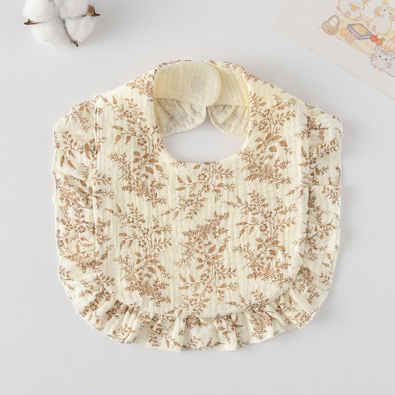 Baby Ruffled Cotton Bib – Printed Gauze Lace Absorbent Feeding Bib
