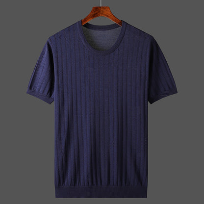 Men’s Hollow-Out Knitted Short-Sleeve Shirt – Casual Breathable Summer Top