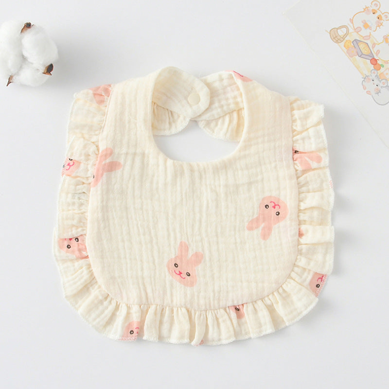 Baby Ruffled Cotton Bib – Printed Gauze Lace Absorbent Feeding Bib