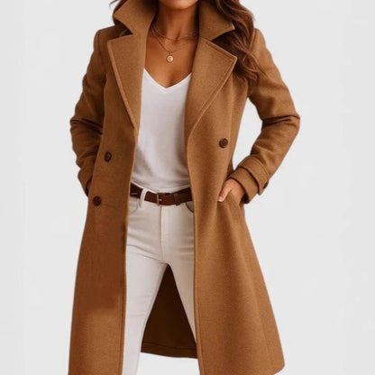 Women’s Single-Breasted Mid-Length Coat with Pockets – Elegant Lapel Jacket, Casual Long-Sleeve Fashion Outerwear