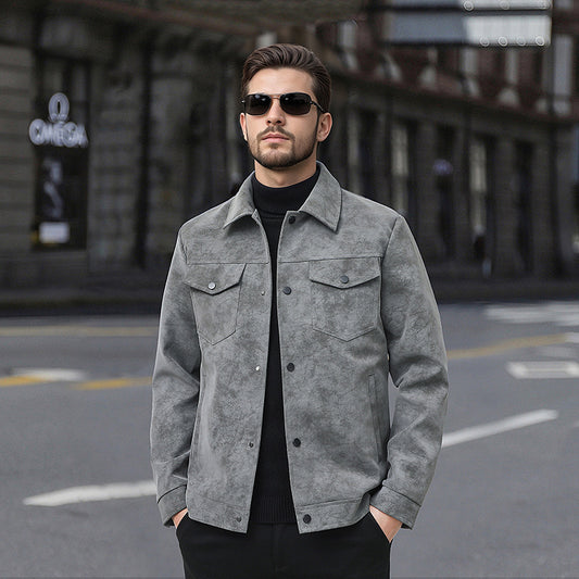 Men’s Vintage American-Style Leather Jacket – Trendy Casual Streetwear Outerwear