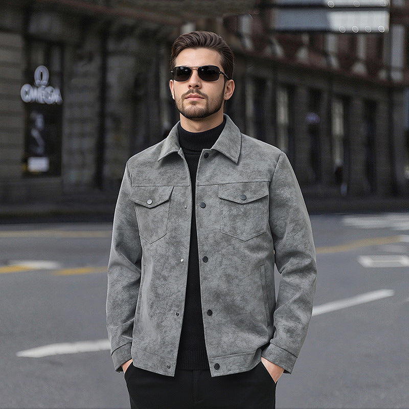 Men’s Vintage American-Style Leather Jacket – Trendy Casual Streetwear Outerwear