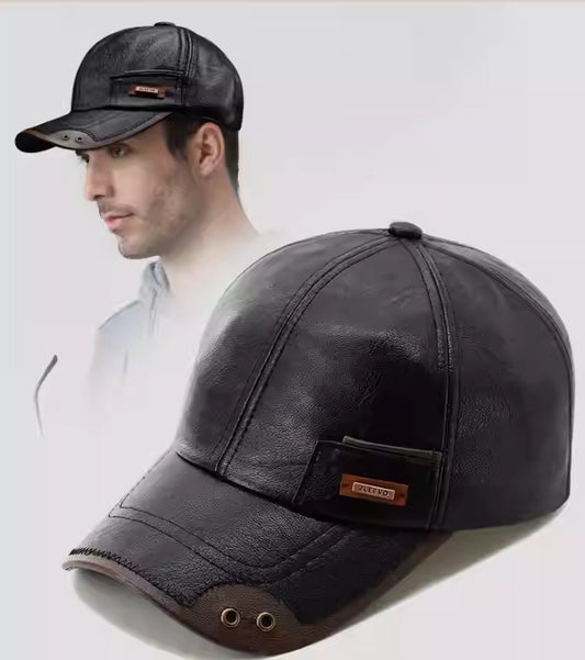 Winter Leather Baseball Cap – Warm Fleece-Lined Windproof and Snowproof Hat