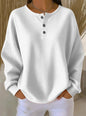 Women’s Waffle Knit Long-Sleeve T-Shirt – Solid Color Round Neck Pullover with Buttons