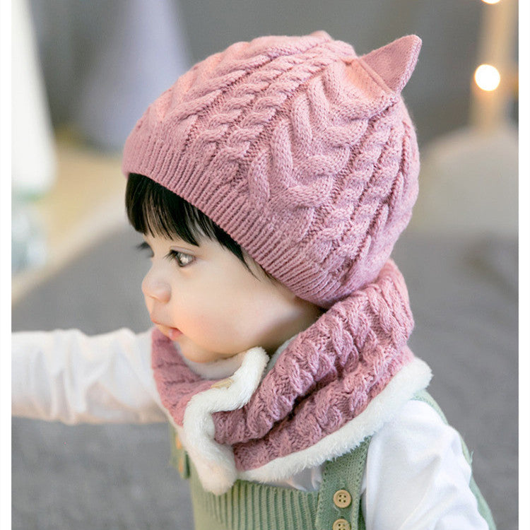 Children's Twisted Woolen Hat with Thickened Bib Set – Warm Winter Knit Set