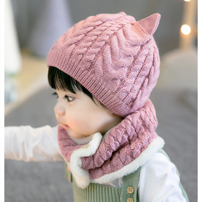 Children's Twisted Woolen Hat with Thickened Bib Set – Warm Winter Knit Set
