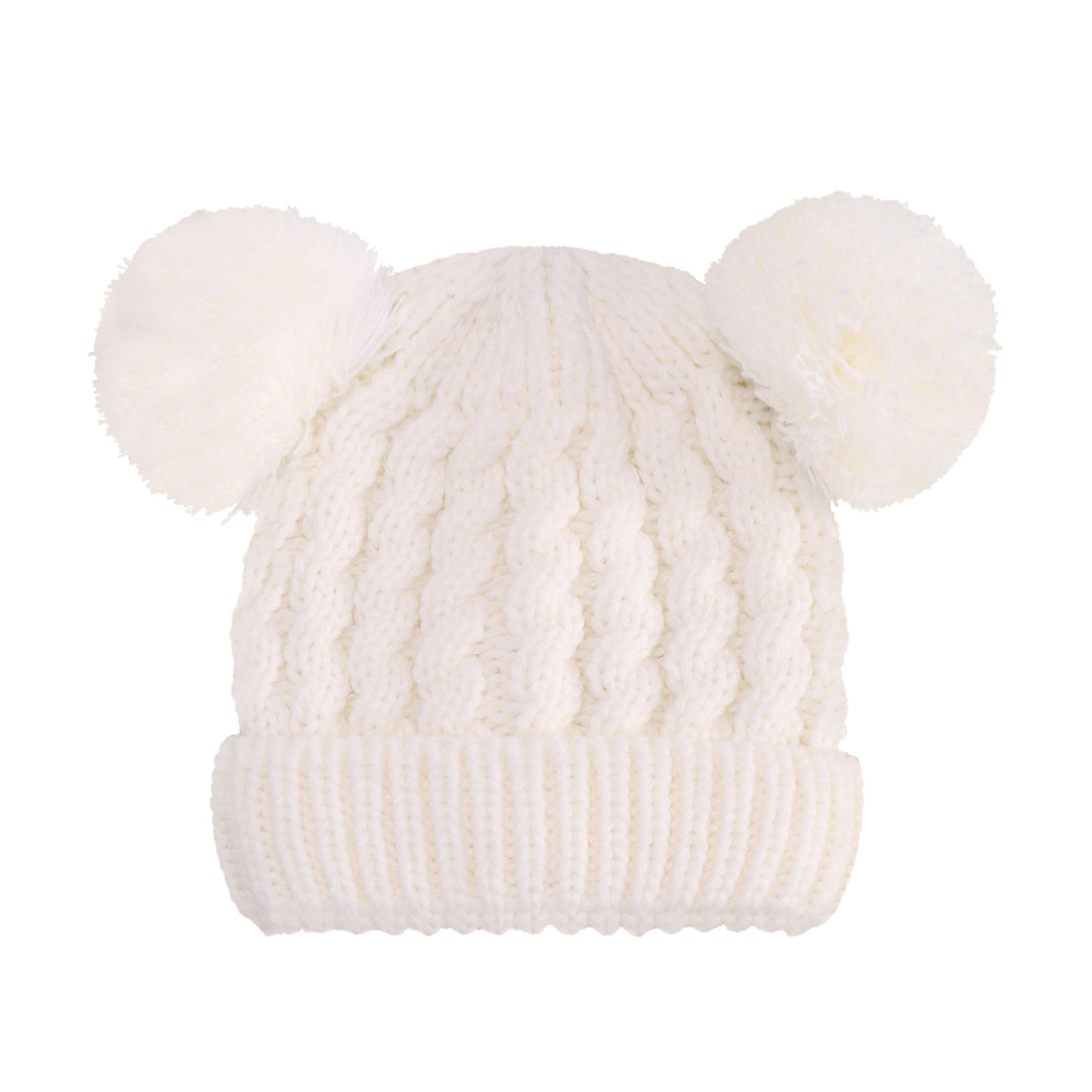 Children's Twisted Woolen Hat – Solid Color Double Ball Knit Cap
