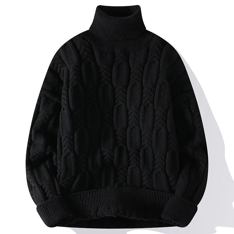 Men’s Autumn Winter Turtleneck Cable Knit Sweater – Casual Fit Warm Pullover