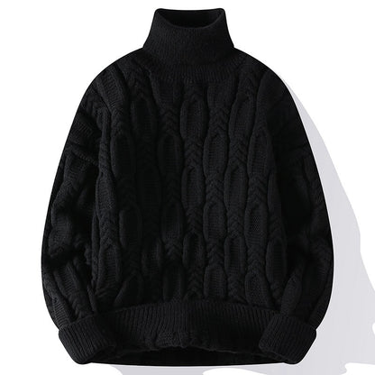 Men’s Autumn Winter Turtleneck Cable Knit Sweater – Casual Fit Warm Pullover
