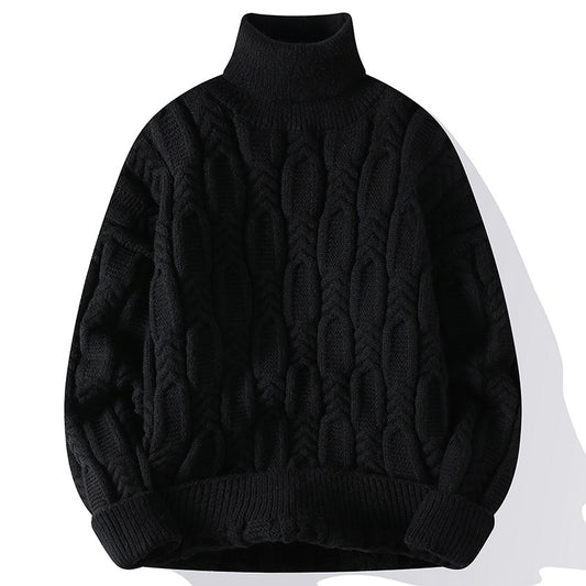 Men’s Autumn Winter Turtleneck Cable Knit Sweater – Casual Fit Warm Pullover
