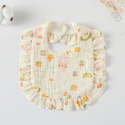 Baby Ruffled Cotton Bib – Printed Gauze Lace Absorbent Feeding Bib