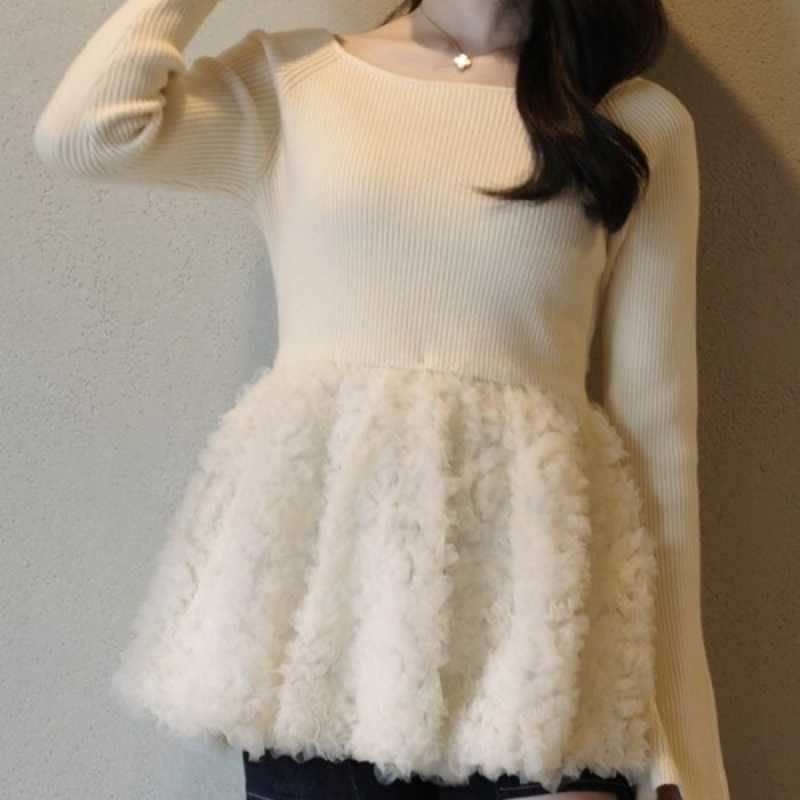 Women’s Long-Sleeve Knitted Patchwork Sweater – Floral Embroidered Casual Knit Top