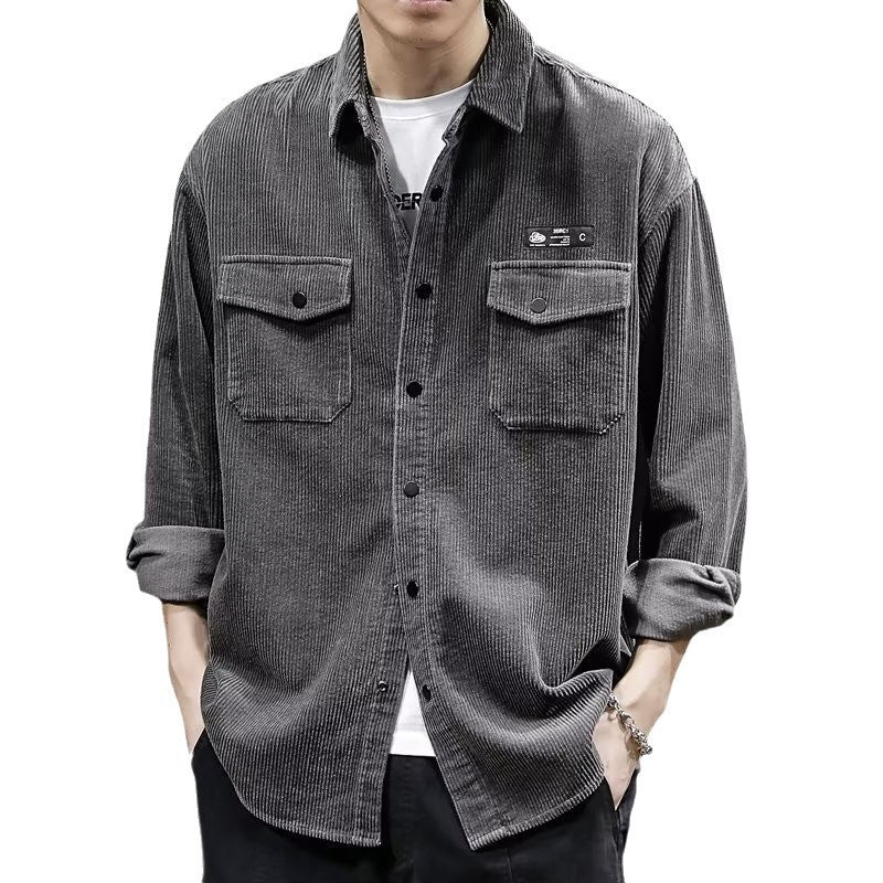 Men’s Corduroy Shirt – Plus-Size Oversized Long-Sleeve Shirt for Spring and Autumn