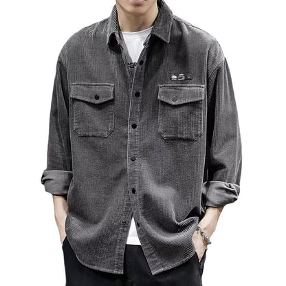 Men’s Corduroy Shirt – Plus-Size Oversized Long-Sleeve Shirt for Spring and Autumn