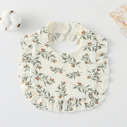 Baby Ruffled Cotton Bib – Printed Gauze Lace Absorbent Feeding Bib
