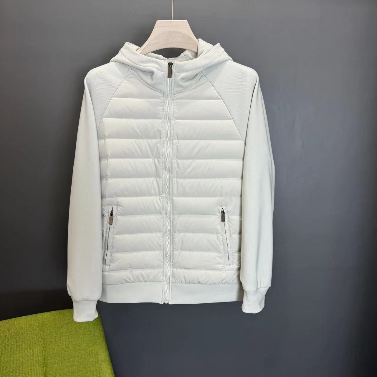 Men’s Lightweight Hooded Down Jacket – Casual Patchwork Minimalist Coat