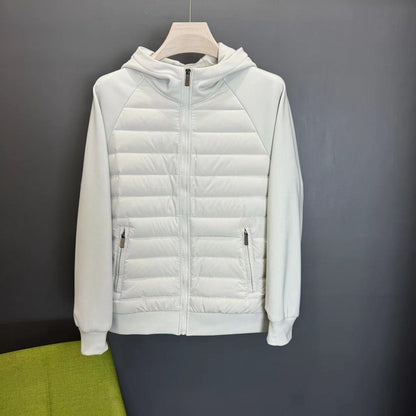 Men’s Lightweight Hooded Down Jacket – Casual Patchwork Minimalist Coat
