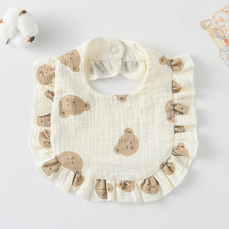 Baby Ruffled Cotton Bib – Printed Gauze Lace Absorbent Feeding Bib