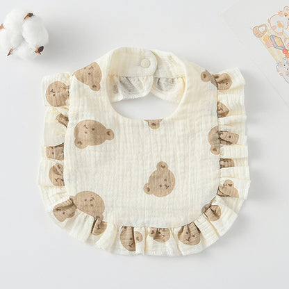 Baby Ruffled Cotton Bib – Printed Gauze Lace Absorbent Feeding Bib
