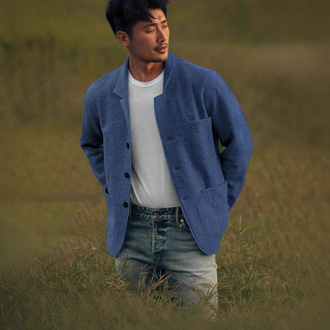 Men’s Solid-Color Wool Jacket – Youthful Trendy Fashion Outerwear