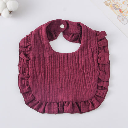 Baby Ruffled Cotton Bib – Printed Gauze Lace Absorbent Feeding Bib
