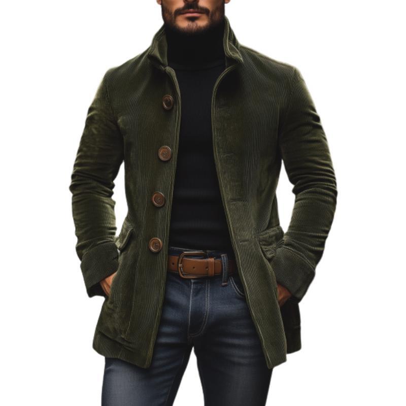 Men’s Winter Stand Collar Button-Up Jacket – Casual Blazer Style Outerwear Coat