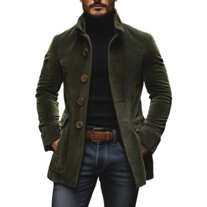 Men’s Winter Stand Collar Button-Up Jacket – Casual Blazer Style Outerwear Coat
