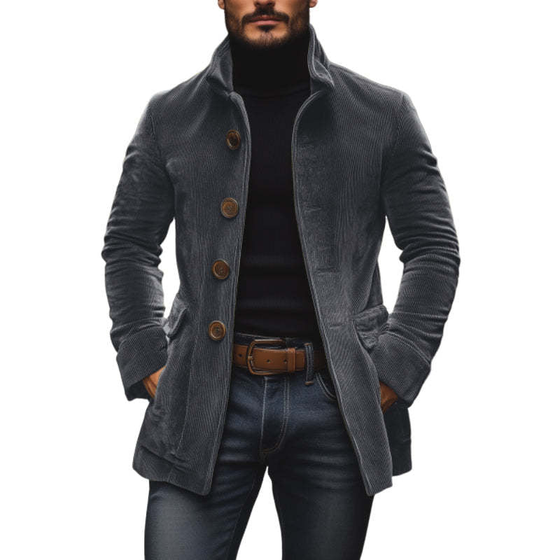 Men’s Winter Stand Collar Button-Up Jacket – Casual Blazer Style Outerwear Coat
