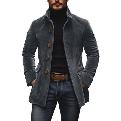 Men’s Winter Stand Collar Button-Up Jacket – Casual Blazer Style Outerwear Coat