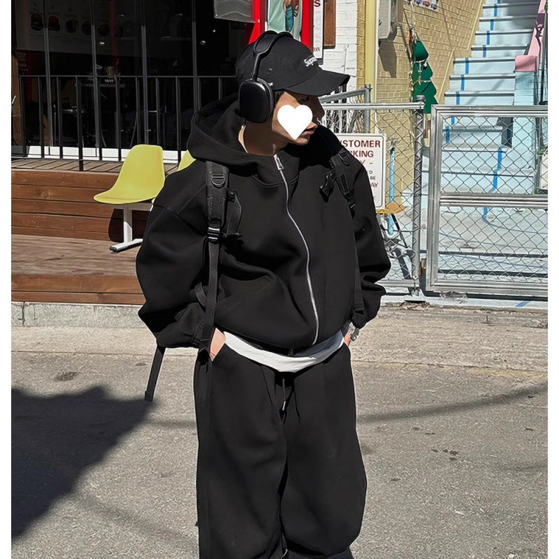 Men's Autumn Double-Zipper Hoodie Set – Casual Lazy-Style Sweatshirt and Pants