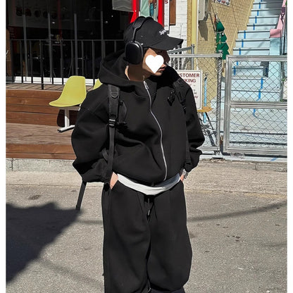 Men's Autumn Double-Zipper Hoodie Set – Casual Lazy-Style Sweatshirt and Pants