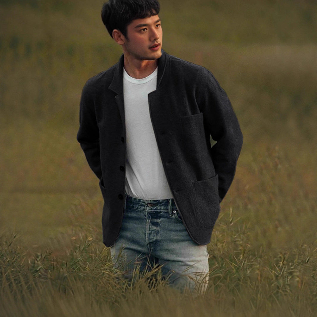 Men’s Solid-Color Wool Jacket – Youthful Trendy Fashion Outerwear