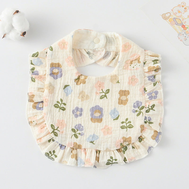 Baby Ruffled Cotton Bib – Printed Gauze Lace Absorbent Feeding Bib