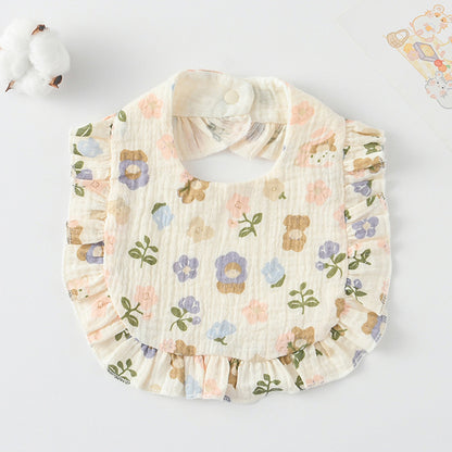 Baby Ruffled Cotton Bib – Printed Gauze Lace Absorbent Feeding Bib